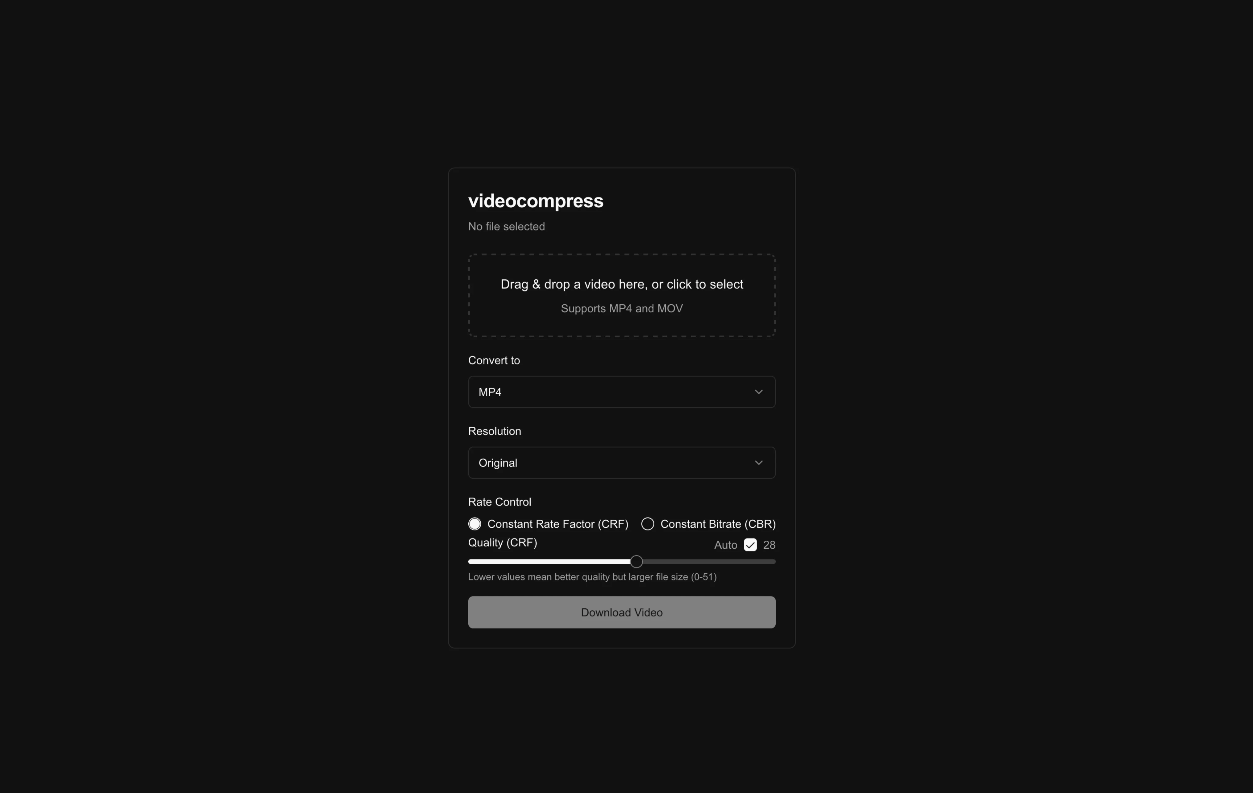 Screenshot of videocompress project